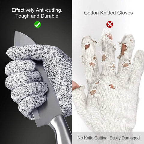 Cut Resistant Kitchen Gloves Level 5 Ambidextrous For Mandolin Oyster Shucking Woodworking 2 Pairs Grippy Flexible Grip And Fingertip Protection To Keep Your Hands Safe From Sharp Edges compared to damaged cotton gloves