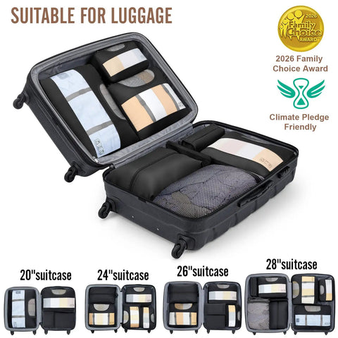 10 Piece And 8 Piece Packing Cubes Set For Travel Essentials Anti Wrinkle Buckled Suitcase Organizer in open suitcase