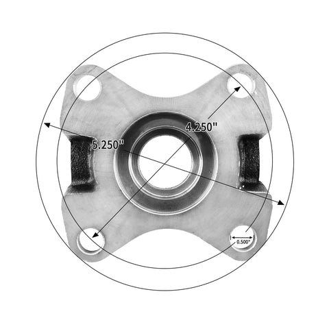 Driveshaft Flange Yoke 3 2 1579 Cap 1.188 In Width 3.625 In 1350 Series U Joint 4 Bolt Holes Bolt Circle 4.25 In Bearing Cap Diameter 1.188 In Durable machined steel flange yoke with four bolt holes and center bore