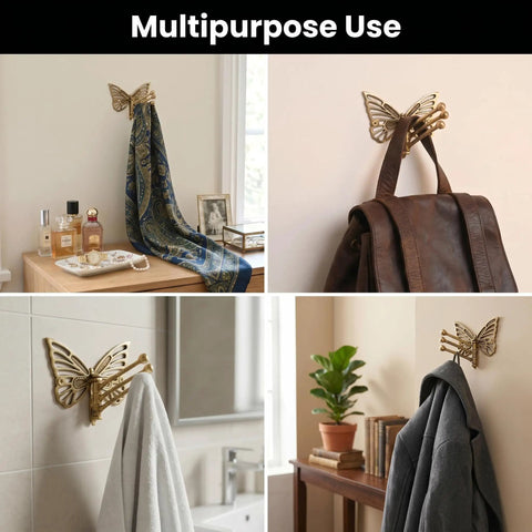 Knockout Brass Butterfly Swivel Hook Foldable Tri Arm Gold Finish Coat Rack for scarves, bags, and towels in various settings.