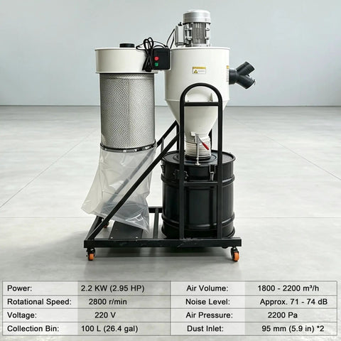 No Nonsense Heavy Duty Cyclone Dust Collector Dual Inlet Shop Woodchip Separators 100 Gallon Two Stage Barrel Vacuum with copper motor