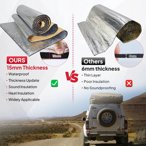 Comparison of Heavy Duty 590 Mil Sound Deadening Foam Roll 125 X 40 Inches with 15mm thickness vs 6mm product.