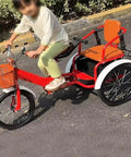Child riding Outdoor Cruiser Tricycle For Travel And Family Fun Three Wheel Pedal Trike With Pneumatic Tire Spoke Wheels Adjustable Frame And Seat Back Seat 18 Inch Red Durable Stable Ride For Kids on pavement