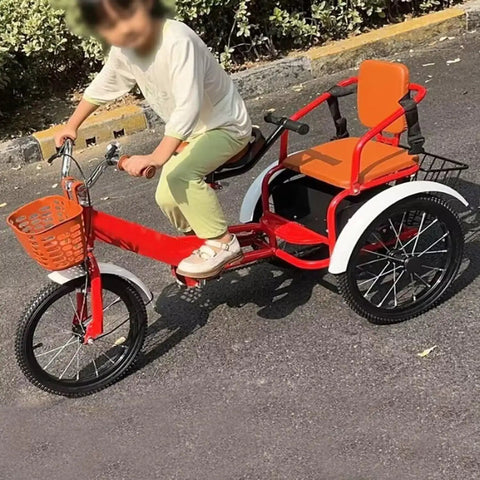 Child riding Outdoor Cruiser Tricycle For Travel And Family Fun Three Wheel Pedal Trike With Pneumatic Tire Spoke Wheels Adjustable Frame And Seat Back Seat 18 Inch Red Durable Stable Ride For Kids on pavement