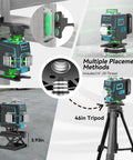 Laser Level With Tripod And Remote, 4x360 Degree Self Leveling Green Laser Leveler Tool, 16 Line Coverage shown on a tripod