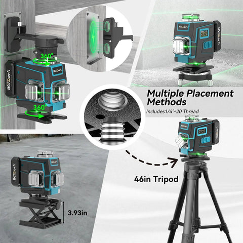 Laser Level With Tripod And Remote, 4x360 Degree Self Leveling Green Laser Leveler Tool, 16 Line Coverage shown on a tripod