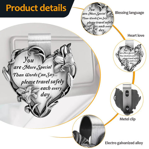 Heart Shaped Car Visor Clip Set With You Are More Special Than Words Can Say Please Travel Safely Each Day Message