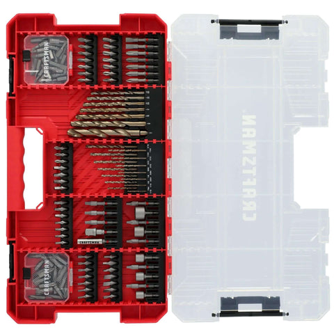 Craftsman 140‑pc impact driver bit set in red case with steel black oxide coated bits