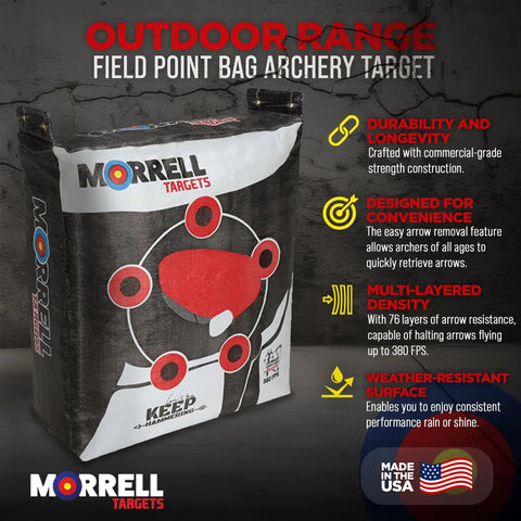 Keep Hammering Heavy Duty Crossbow Target Bag For 54 Pound Bows Adult Archery Block With 76 Layers Of Stopping Power Field Point Practice Target Multicolor featuring durability symbols and USA flag
