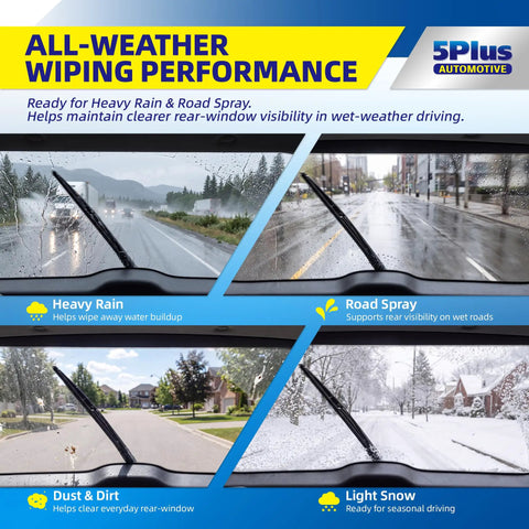 Image showing all-weather performance of Top Tier Rear Wiper Blade 14 Inch Straight Bolt On For Honda Crv And Acura Mdx.