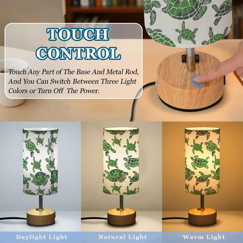 Green Watercolor Turtle Decor Bedside Table Lamp With 3 Way Dimming Touch Built In Charging Station For Nightstand Or Desk USB C Port USB Port 2 Pin Outlet LED Bulb Included with touch control feature