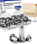 30 Sets M6 X 20mm Barrel Nuts And Bolts Kit With Flat Head Hex Socket Binding Screws For DIY Furniture Cabinets And Cribs Assembly In 304 Stainless Steel Includes 1 Hex Key And 30 Matching Screws