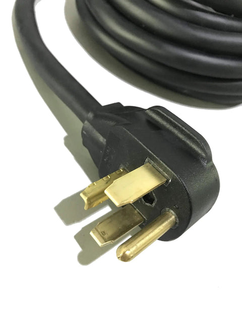 Close-up of plug showing prongs on Beefy 26ft 3in 30A NEMA 14 30 Extension Cable With 100 Percent Copper Conductors, 10 AWG Wire
