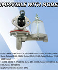 Mechanical Fuel Pump Compatible With Ford Flathead V8 Lincoln Mercury Flat Head 1939 1949 Classic Car Replacement Part For 1942 1947 Ford Half Ton And One Ton Pickups Deluxe Sedans Sedan Delivery And Mercury Lincoln Models, front view showing mounting and filter components.