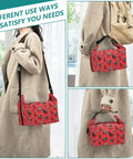 Person holding Cowboy Themed Lunch Bag For Women And Men, showing red cowboy pattern, tote style for work, picnics, camping.