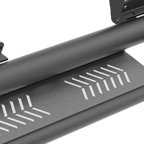 Close-up of Two Tube Side Steps Compatible With 2021 To 2026 Ford Bronco Four Door Running Boards, showcasing solid grip panels.