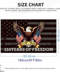 Size chart for 250 Years Of Freedom USA Flag 3x5 Ft With 3 Layer Double Sided Print Fade Resistant Reinforced Brass Grommets