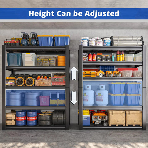 72 Inch Beefy Heavy Duty Garage Shelving Unit With Adjustable Metal Shelves For Basement Storage, Ultra Strong Steel Frame, Reinforced Uprights, Easy Assembly, Crazy High Load Capacity For Tools And Gear showing adjustable shelf height