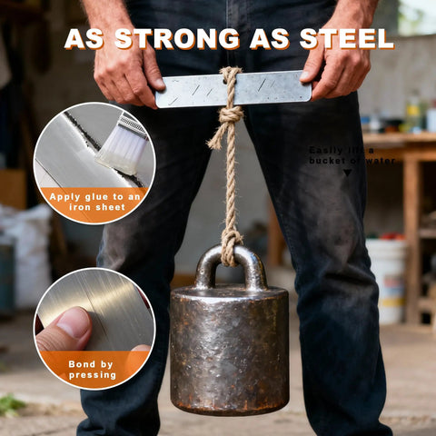5 Minute Metal Glue Heavy Duty Waterproof Epoxy Adhesive holding heavy weight as demonstration of bond strength.