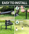 Installation steps for 2 Pack 9 Foot Outdoor String Light Poles With Adjustable Metal Stand Go-To Choice Rust Resistant Black Finish