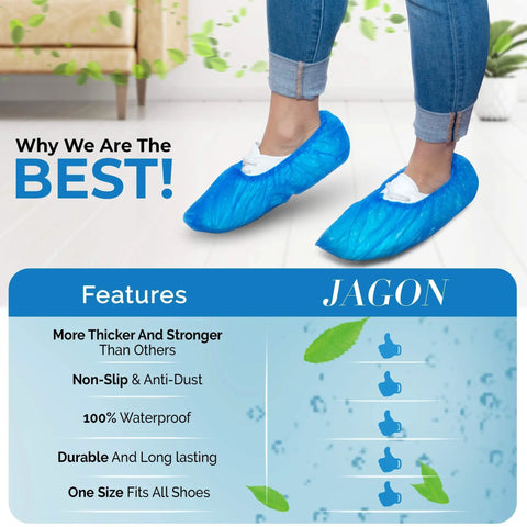 Disposable No Slip Shoe Covers Indoors Blue CPE Waterproof One Size Fits Most 100 Pack 50 Pairs Premium Quality Lightweight Booties Shoes Guard Protection