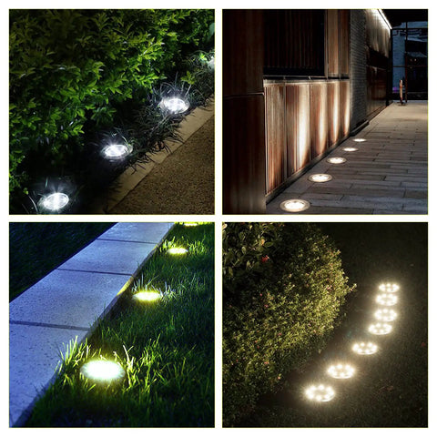 12-Pack Solar Ground Lights 8-LED In-Ground Pathway Lights Outdoor Waterproof For Yard Lawn Driveway White Finish Durable