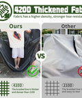 Comparison of 420D thickened fabric versus 210D fabric, highlighting the density difference for 2 Pack All Weather Waterproof Patio Chair Covers.