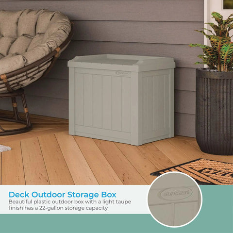 Outdoor Storage Box 22 Gallon Light Taupe Resin Deck Box With Built In Seat Weatherproof Patio Storage Bin For Cushions Tools Towels Pool Gear Yard Garden Keeps Your Outdoor Spaces Neat And Ready