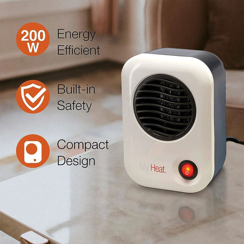 MyHeat 200 Watt Small Energy Efficient Portable Electric Ceramic Space Heater with Cool Touch Exterior on desk