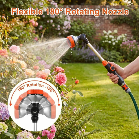 2 Pack Garden Hose Wand With Easy Grip Textured Handle Adjustable Watering Sprayer Eight Spray Patterns For Lawn Plants Cars And Irrigation Quick Connect Compatible With Three Quarter Inch Hoses in use watering flowers