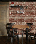Dining area with red brick peel and stick wallpaper self adhesive waterproof removable vinyl wall covering for home decor.