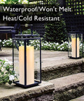 Lit 10 Inch Outdoor Flameless Candles With Remote And Timer, Waterproof LED Pillar Candles for Lanterns on a stone patio
