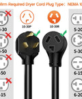 NEMA 10-30 plug types and compatibility for Heavy Duty 10 Foot 3 Prong Dryer Extension Cord With 30 Amp 10 Gauge Copper Wire And Nema 10 30 Connectors Built Tough For Hassle Free Laundry Setup In Matte Black.