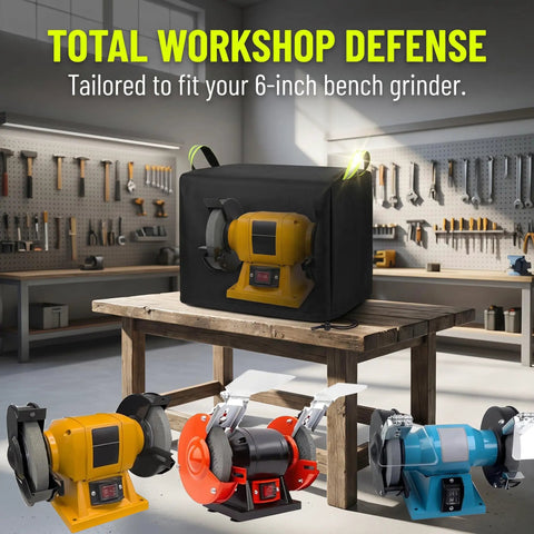 Badass Heavy Duty Bench Grinder Cover Waterproof 600D Polyurethane Dust Protector For 6 To 8 Inch Workbench Motors on 6-inch grinder.