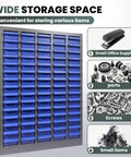 Hella Sturdy Heavy Duty Parts Cabinet With Seventy Five Drawers 860 Lb Capacity Solid Steel Label System Non Slip Base Garage Workshop Nuts Bolts Small Tools Storage Rack For Man Cave showcasing 75 blue drawers.