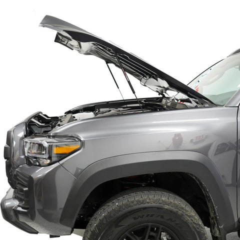 Hood Quicklift Plus System for Toyota Tacoma 2016 2023 Hood Prop Rod Eliminator Kit installed, hood open showing engine bay