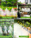 20 Pack 360 Degree Adjustable Drip Irrigation Nozzles For One Quarter Inch Tubing with flexible copper mist nozzles in four garden scenes