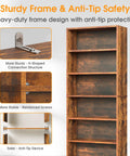 6 Tier Bookcase With Open Shelves 63 Inch Tall Rustic Brown Open Bookshelf showcasing sturdy frame and anti-tip safety features