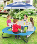 Kids enjoying 8 Seat Kids Picnic Table Set With Foldable Umbrella For Outdoor Backyard Fun Built In Benches For Up To 8