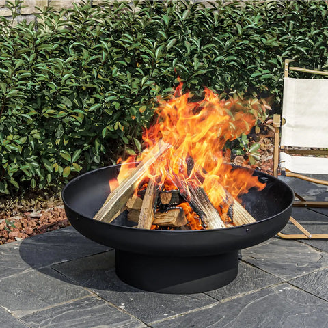32 Inch Fire Pit Table With Lid Heavy Duty Deep Fire Bowl For Outdoor Wood Burning Grill And Patio Bonfire Perfect Backyard Party Portable Weatherproof Cover Included with flames