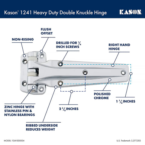 Heavy Duty Double Knuckle Truck Body Hinge With Ribbed Support Base Non Rising Right Hand Fit precision drilled mounts with polished chrome finish.