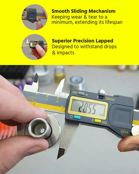 Absolute Origin 0 To 6 Inch Internal Slot Digital Caliper With IP54 Stainless Steel Body USB SPC Output displaying measurement