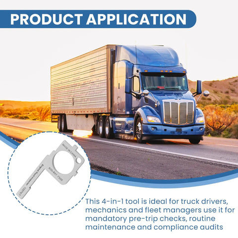 Blue truck on highway with Must Have Pre Trip Inspection Tool For Truck Drivers And Mechanics inset detail, sunset backdrop