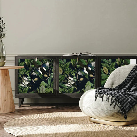 Cabinet with Tropical Jungle Leaves Peel And Stick Wallpaper 17.7 By 118 Inches Vinyl Self Adhesive Green Floral Wall Covering