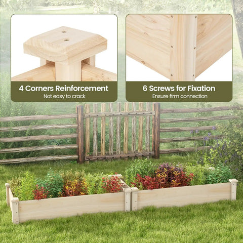 Wooden Raised Garden Bed 48 Inch Long By 24 Inch Wide By 10 Inch High Planter Box outdoors with corner reinforcement highlights.