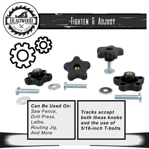 5/16 Inch Threaded Knob Kit With Bolts And Washers, 4 Pack T Track Clamping Knobs for jigs, fences, fixtures, drill presses.