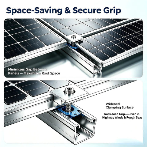 20Pcs Solar Panel Mid Clamps For 30Mm And 35Mm Panels Rock Solid Aluminum Mounting Brackets secure grip with minimal gap between panels.