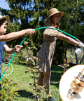 Heavy Duty Aluminum Garden Hose Repair Kit With Clamps And End Connectors visible in use during gardening