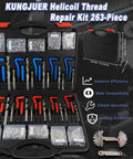 Open Pro Grade 263 Piece Helicoil Thread Repair Kit For SAE And Metric Threads With HSS Drill Restorer showing tools and inserts