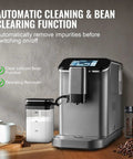 Fully Automatic Espresso Machine With Integrated Grinder And One Touch Milk Frother delivering cleaning functions and sleek design.